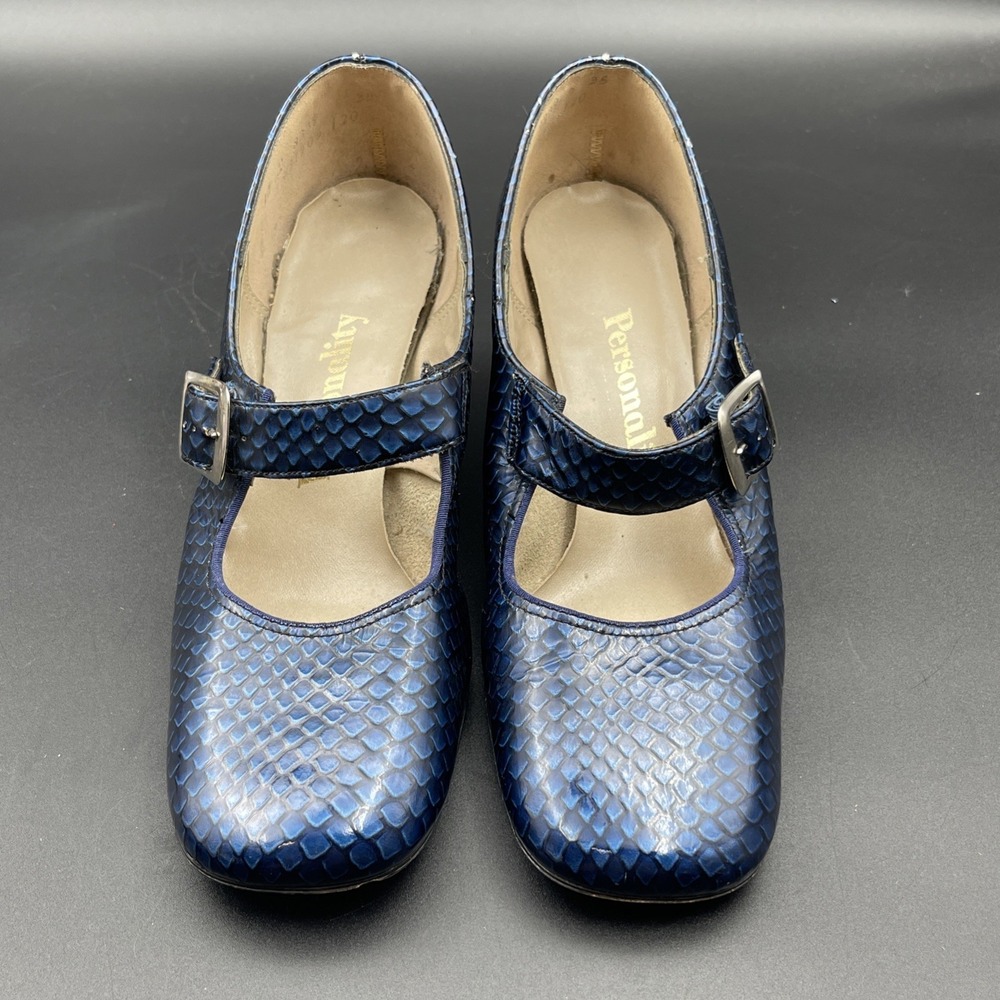 Vintage Personality‎ Womens Mary Jane Heels Blue Reptile Embossed 10